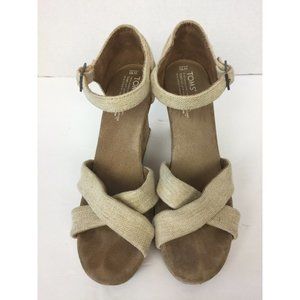 Toms‎ Canvas & Cork Strappy Wedge Heel Size 10W Tan